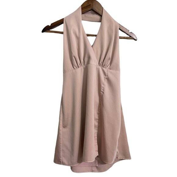 Native Daughters Womens Pink Y2K Satin Halter Tie Back Micro Mini Dress Medium - Picture 1 of 10